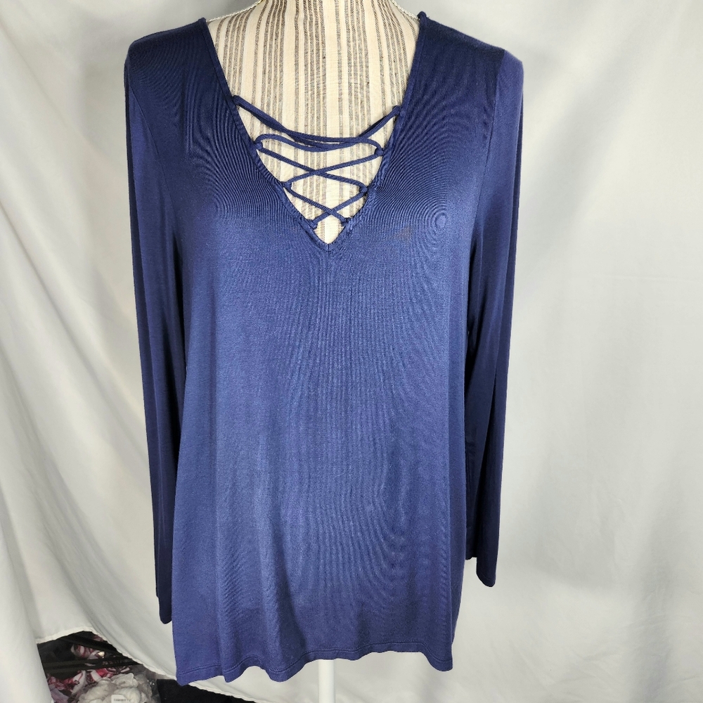 Old Navy Blue Criss Cross V Neck Long Sleeve Top Size Medium